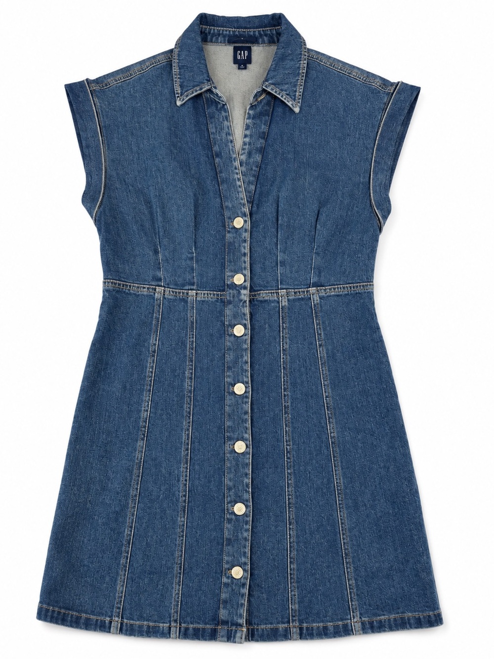 Gap Women’s Denim Button Front Mini Dress Size M Short Sleeve Stretch